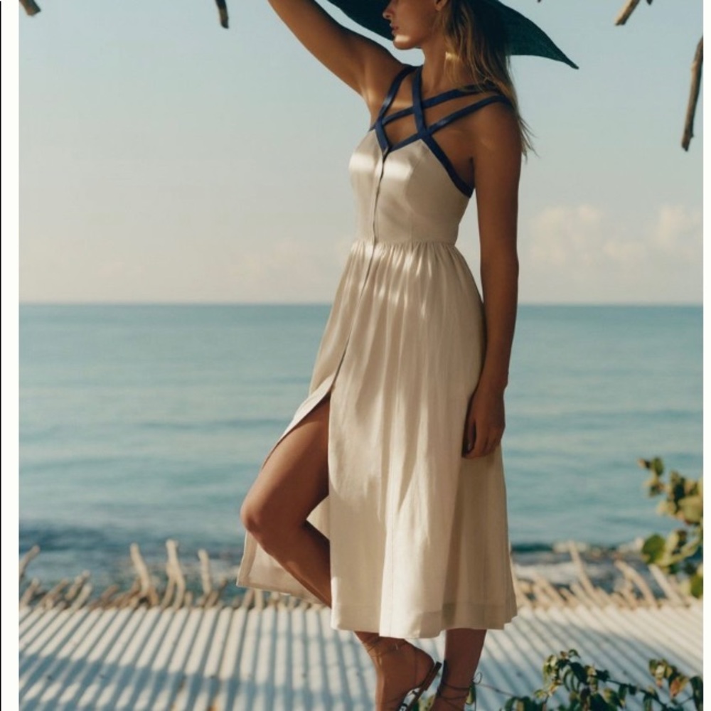 Anthropologie white midi dress w/ pockets